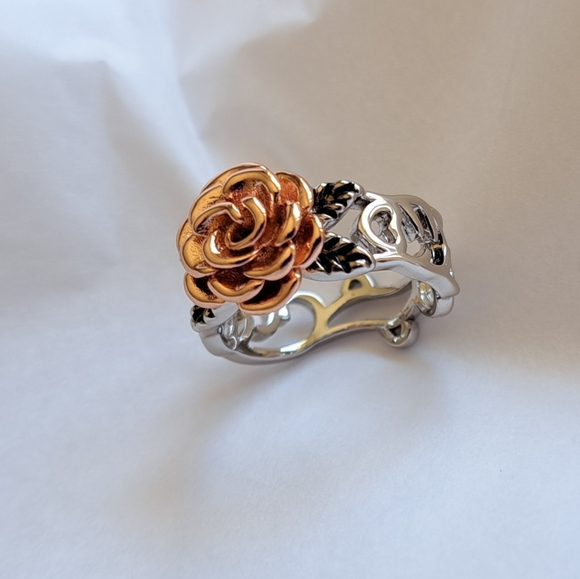 925 Silver/Rose Gold Floral Ring - Picture 1 of 7